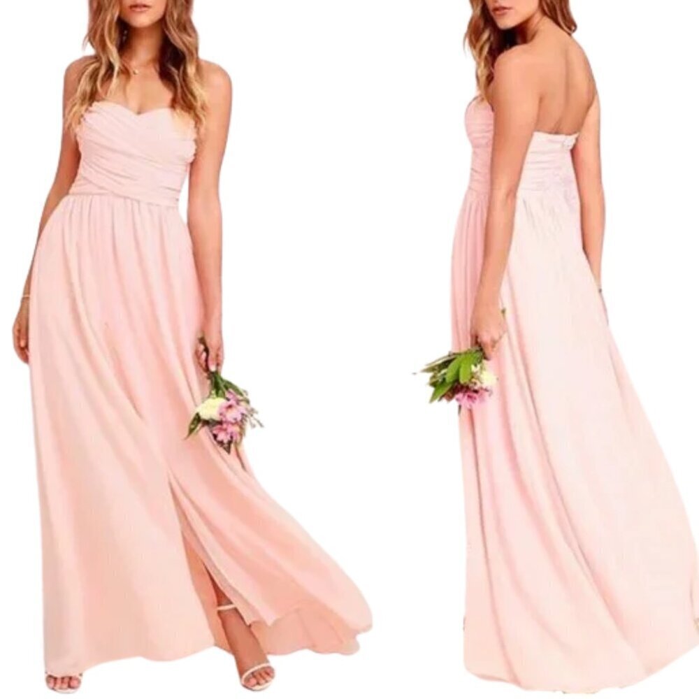 Lulu’s Moonlight Serenade Peach Strapless Maxi Dress w/ Slit NWT